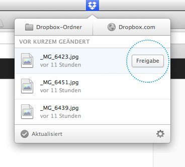 Bild: Screenshot des neuen Dropbox Menü-Design