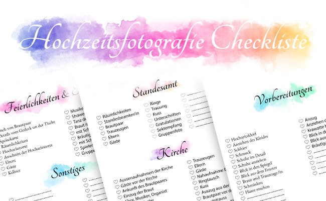 Checkliste für Hochzeitsfotografen