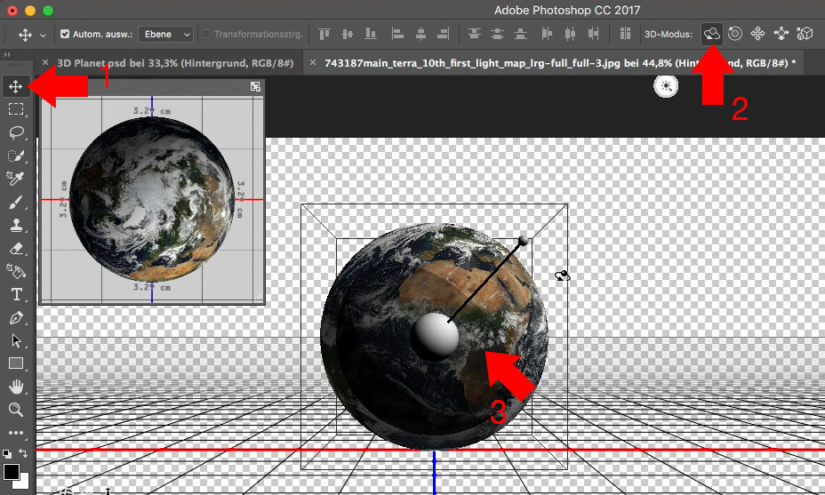 Animierter 3D Planet in Photoshop Licht verschieben