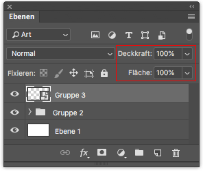 Photoshop Ebenenfenster Deckkraft und Fläche