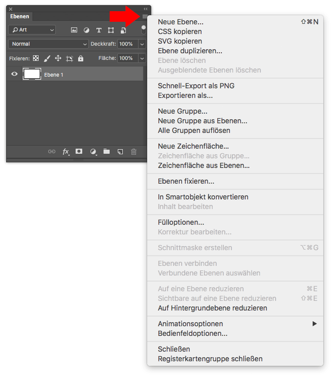 Photoshop Ebenenfenster Palettenmenü