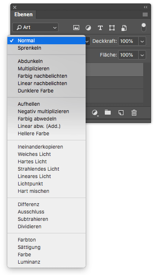 Photoshop Ebenenfenster Mischmodus Auswahlmenü