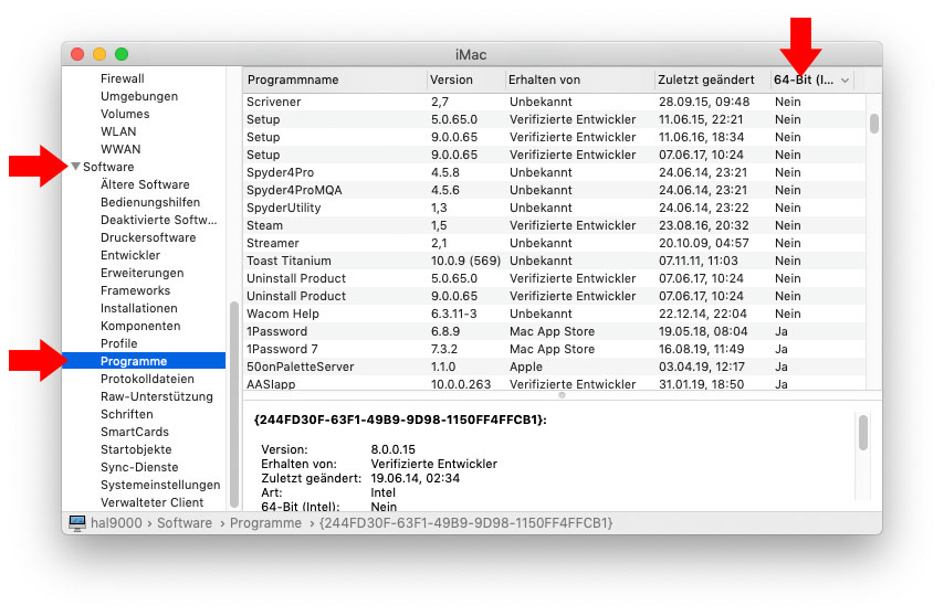 macOS Systembericht 64 Bit Programme